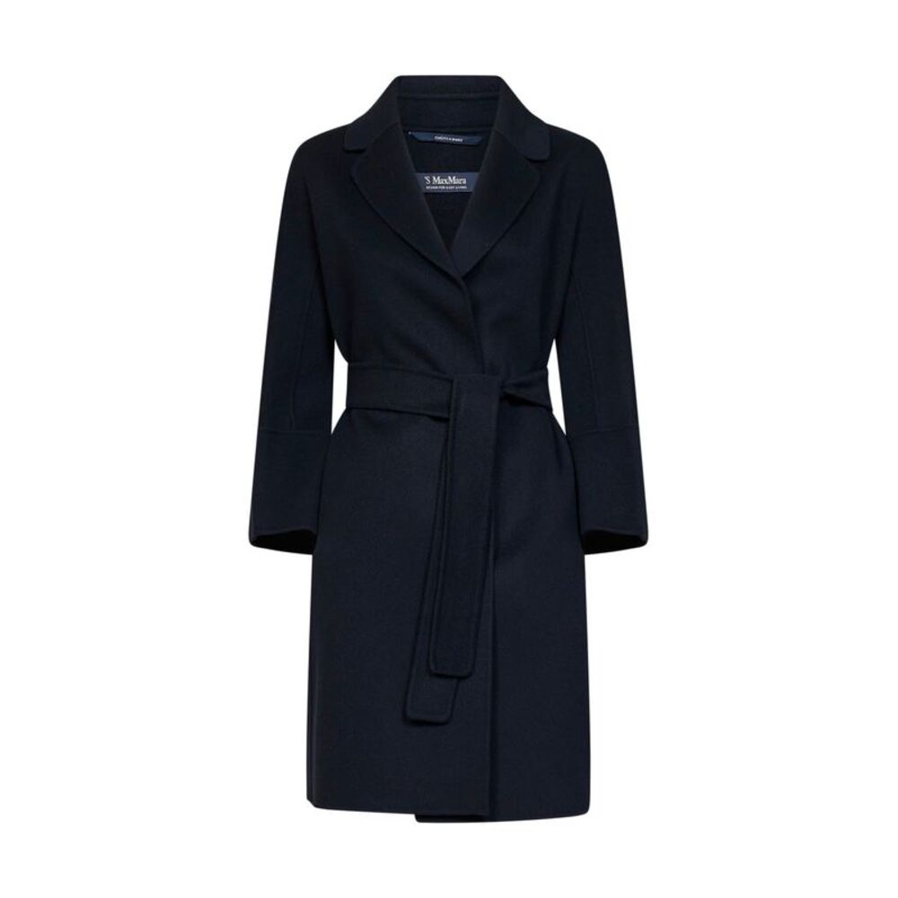 Max Mara S Women Dark Blue Arona Short Belted Coat